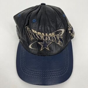 Vintage Dallas Cowboys Pro Elite Genuine Leather Hat Black Navy Made in USA NFL